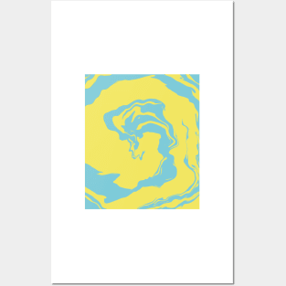 Blue and Yellow Liquid Swirls Retro Pattern Posters and Art